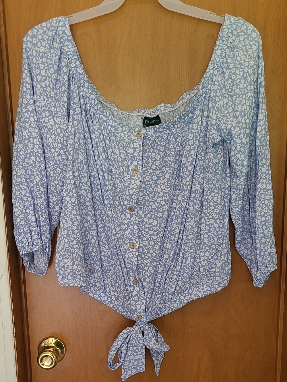 Rue21 Light Blue Floral Button-Tie Blouse